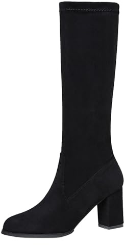 Allbestop Bottes à Bout Carré pour Femme, Chaussette Talon Sneakers Blanche Semelle Orthopédique Manche de Talon Silicone (Le Noir, 37)
