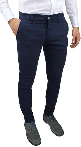 Evoga Pantaloni Uomo Slim Fit Invernali Alta Sartoria Chino's Eleganti Casual (IT, Numero, 48, Regular, Regular, Blu Scuro)