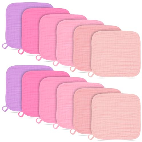 Baby tvättlappar – 100 % bomull muslin mjuk baby bad tvättdukar och absorberande babyservetter för nyfödda barn flickor och pojkar – 12-pack, 30 x 30 cm – rosa, lila, Sakura-serien