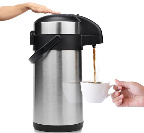 Vondior Airpot 4 liter pumpkanna – professionell isolerad kaffekaraff av rostfritt stål, termos, termos-dryckesdispenser, lämplig för festdrycker