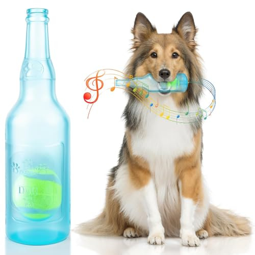 Glirop Dog Chew Toys, Squeaky Dog Toys with Tennis Ball Indestructible Bottle Puppy Toys for Small Medium Large Dog Outdoor Playing Training Chewing Dental Care Teeth Nteractive (Blue, Large)