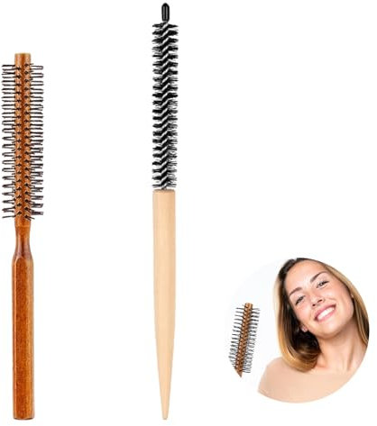2 Pcs Round Hair Brush, Curling Vented Barrel Small Round Brush for Blow Drying, Mini Quiff Roller Brushes Round Barrel Brush Roller Brush with Nylon Bristle Curling Comb for Styling Hair Bangs Beard