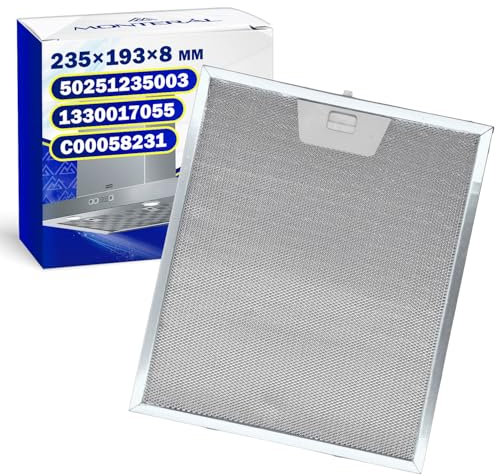 Filtro Cappa Cucina Antigrasso in Metallo 235x193x8 mm con Codice Originale 50251235003 per Electrolux per AEG C00058231 per Indesit per Whirlpool per Ariston - Garanzia di 10 Anni - MONTERAL