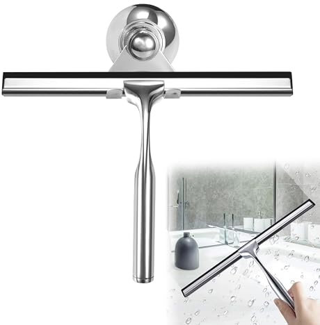 Limpiaparabrisas de Ducha de Acero Inoxidable Escobillas de Goma de Silicona con Gancho para Baño Espejo Limpieza Ventana Automóviles 25cm Plata