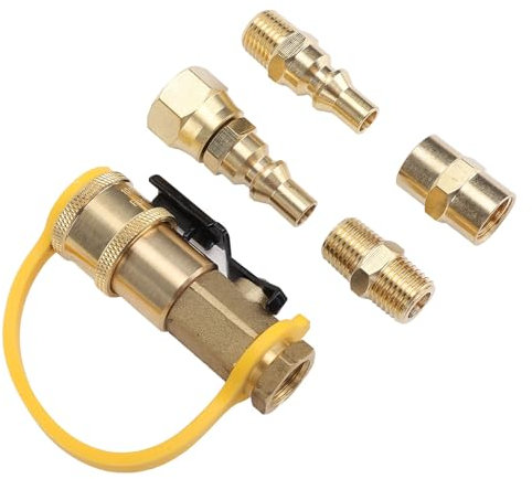 AMAKO Raccords Adaptateurs RV Quick Connect: avec Kit de Soupape d'Arrêt en Laiton 1/4 Pouces et Adaptateur de GPL, pour Les Remorques en Camping Car et Véhicule de Camping, 6Pcs