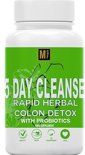 Colon Cleanse | 5 Day Rapid Detox Vegan Capsules | Natural Laxative with Probiotic | Constipation Bloating Gut Detox Relief for Men and Women | Easy to Swallow, UK Company