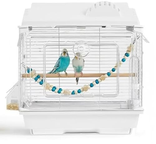 Clear View Bird Cage, Indoor & Travel Small Birdcage for Parakeet, Parrot, Budgies, Cockatiels, Canary |Easy Clean Safe Materials (Single Layer)