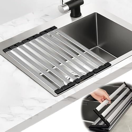 Ysislybin Egouttoir Vaisselle, Égouttoir Télescopique à Enrouler Rangement et Organisation de Cuisine Amovible Séche Vaisselle Tapis D'égouttement pour Porte-torchons, Fruits, légumes (45CM×32.5CM)