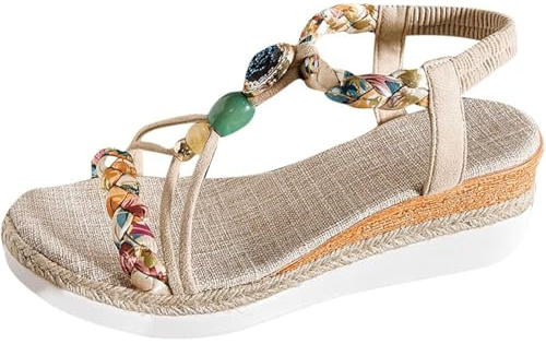 Sandaler för kvinnor UK hessiska kilsandaler ortopediska skor espadrillo platåtofflor diamanter T-teg pärlor elastiska Slingback sandaler damer lätta skor ballerina damskor