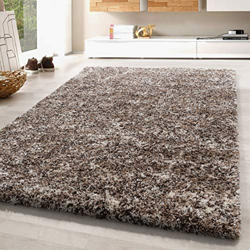 SIMPEX Teppich Wohnzimmer 60 x 110 cm Läufer Flur Hochflor Teppich Beige Moderne Einfarbig Meliert Design - Schlafzimmer Teppich Pflegeleicht Extra Weich Extra Flauschig - Carpet Living Room Deko