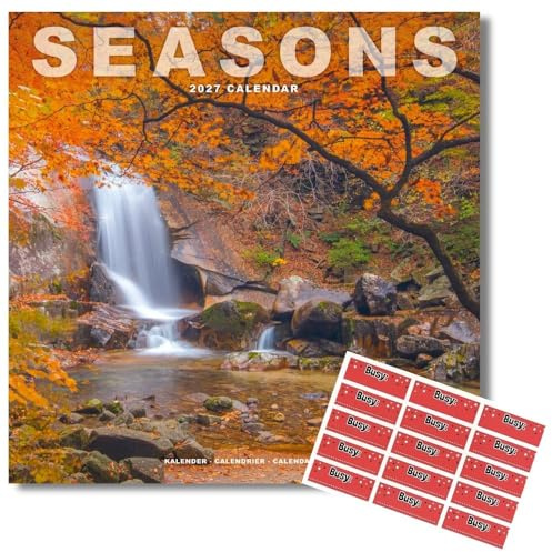 Avonside Seasons 2027 Square Calendar with Organisational Stickers | 16 Month Square Wall Calendar, Month to View Layout, Marked UK Holidays, High Quality Images, Home or Office Planner, 12x12in