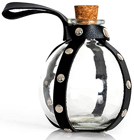 Black Wizard Magic Potion Bottle - Glass Liquid Holder with Cork Stopper
