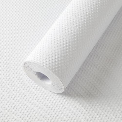 FLPMIX Shelf Liner White - Waterproof Pantry Cabinets Liners - Washable Non-Adhesive Kitchens Drawer Paper - Easy to Cut EVA Bathroom Cupboard Mat 17.7 X 96Inch