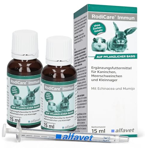 Alfavet RodiCare Immun - Alimento complementario para Conejos, cobayas y pequeños roedores - Refuerzo inmunitario - 2 x 15ml con jeringa dosificadora