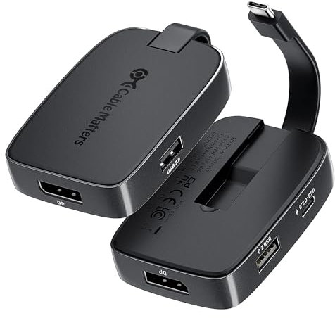 Cable Matters plegable Hub USB C DisplayPort 1.4 con 4K 144Hz/8K 60Hz y HDR, 2x USB 1x USB-C, carga host de 100 W, compatible con Thunderbolt 4/USB4, MacBook Pro, iPad Pro y XPS Surface Pro