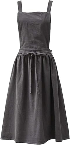 angxiong lino algodón monocolor estilo japonés cruz espalda delantal retro literatura arte floristería ropa para mujer cocina delantales (pesimista)