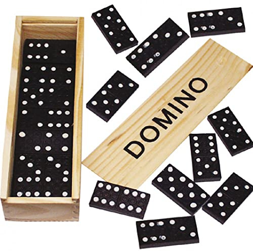 PARENCE : Jeu traditionnel de Domino - 28 pièces plus Boîte en bois et couvercle coulissant Enfant Et Adultes couleur Noir)