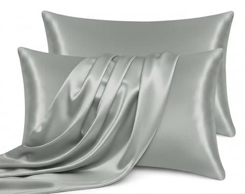 Imperial Rooms Grey Silky Cooling Pillow Cases 2 Pack – Luxury Satin Pillowcase Feels like Silk Pillowcases for Hair and Skin Care with Envelope Closure, Best Gifts for Women (50x75 cm)