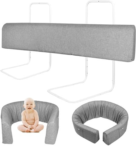 XINZI Barrera de cama para niños de 150 cm, 5 agujeros, altura ajustable, juego de protección para cuna con funda de almohada lavable, para cama familia/cuna