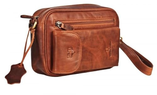 Sac de poignet unisexe en cuir de vachette véritable 21 (147A), cognac, 21 x 14 x 6 cm