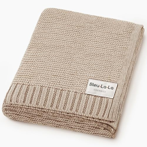 Bleu La La - 100% Organic Cotton Heritage Knit Textured Baby Quilt Blanket – Signature Heritage Knit, Soft Breathable Newborn Baby Blanket (Heritage - Oatmeal)