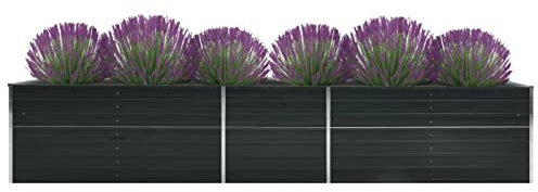 Homgoday Arriate Alto de Jardín de Acero Arriate de Acero galvanizado Gris Antracita 400x80x45 cmMarco para Huerto, Impermeable, Accesorio para Jardín, Ideal Verduras Frutas Flores