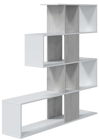 Miroytengo Estantería y Librería Salón Comedor Estilo Zig Zag Color Blanco y Gris Cemento 145x145x28 cm