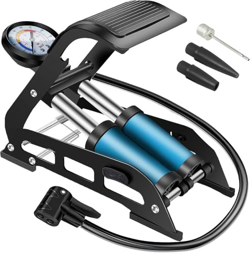 cyclingcolors Bomba de Aire de Pedal Pie Doble Barril Cilindros Bicicleta Coche Moto inflador Valvula compresor manómetro