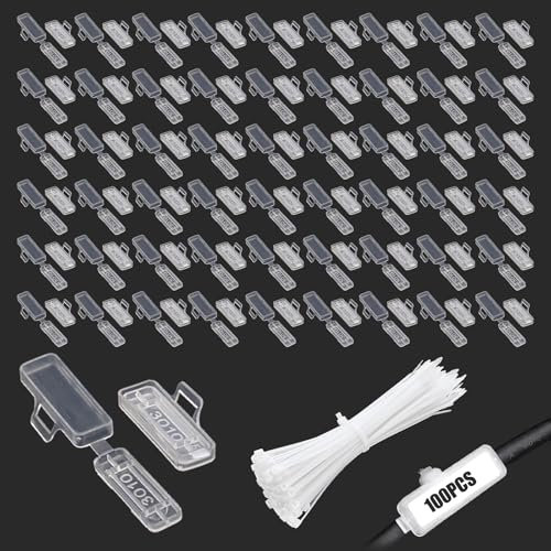 Pilikoll 100 Pièces Transparent Marquage de Cable en Plastique avec 100 Collier de Serrage Réutilisable Étiquettes de Câbles Boîte Étiquettes de Câbles Imperméable Marquage Cable pour Fils, Câbles
