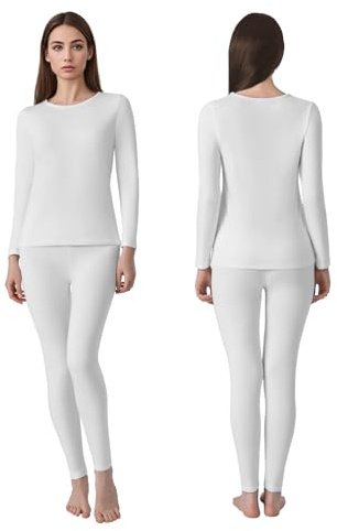 Channo Conjunto Interior Térmico para Mujer: Camiseta de Manga Larga y Pantalón Cómodos Ligeros Transpirables con Forro Polar Ideal para Invierno (Blanco L)