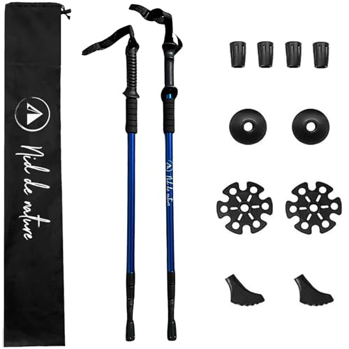 Nid de nature Bâtons de randonnée : Paire télescopique en Fibre de Carbone, Canne rétractable réglable Homme Femme, Accessoire Pliable Nordique, Accessoires Trail bâton de Marche Polyvalent Bleu