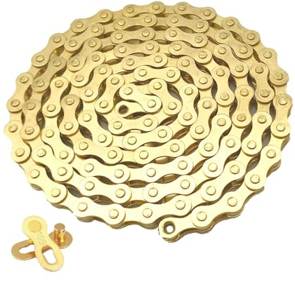 QitinDasen Cadena de Bicicleta de 10 Velocidades, 1/2 X 11/128 Inch 116 Eslabones, con Conector de Cadena de 10 Velocidades (Dorado)
