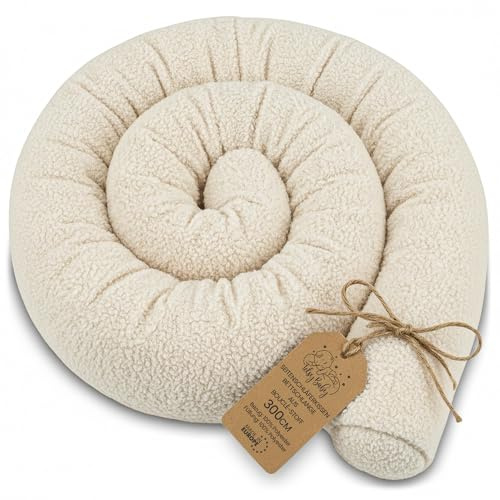 Almohada para dormir de lado, almohada para el cuerpo de serpiente 300 cm Bouclé - cojin cervical enrollable lavable cojines grandes almohada para el cuerpo certificado Oeko-Tex Color Crema