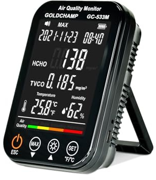 Détecteur de gaz Détecteur de dioxyde Carbone CO2 sans Fil, Moniteur qualité l'air intérieur, Portable 3 en 1, testeur pour Le Travail et la Maison(Standard Version)