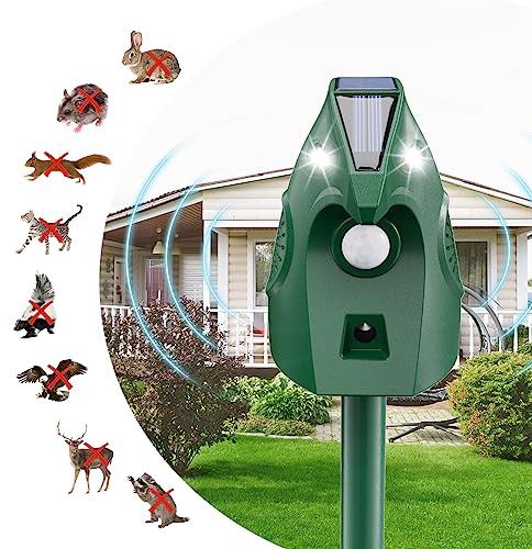 Repellente per Gatti Esterno, Repellente Piccioni Ultrasuoni Solare, Dissuasore per Uccelli, Ricarica USB & Energia Solare, Repellente Gatti Cani da Giardino per Piccione, Coniglio, Uccelli, Volpe