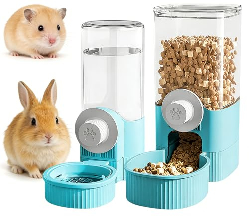 Vattenflaska kanin automatisk 2-i-1 automatisk foder- och vattendispenser, automatisk foderdispenser och vattendispenser, kaninmat, vattendispenser, hängare, för små husdjur