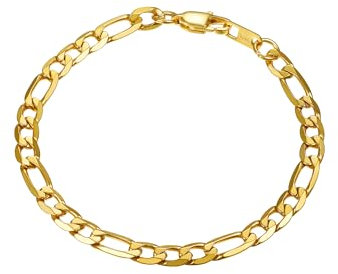 PROSTEEL Herren Armband 21cm 18k vergoldet Figarokette Armband 6mm breit 3+1 Glieder Link Kettenarmband Armkette, gold