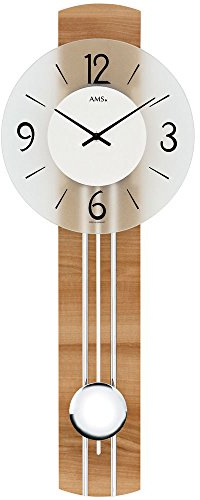AMS Quarzuhr - Wanduhr Quarz mit Pendel Holz kernbuche furniert Pendeluhr