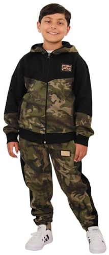 A2Z 4 Kids Unisex Tracksuit Kids Designer's A2Z Badged Camouflage Contrast Panel Hooded, Green, 11-12 Years