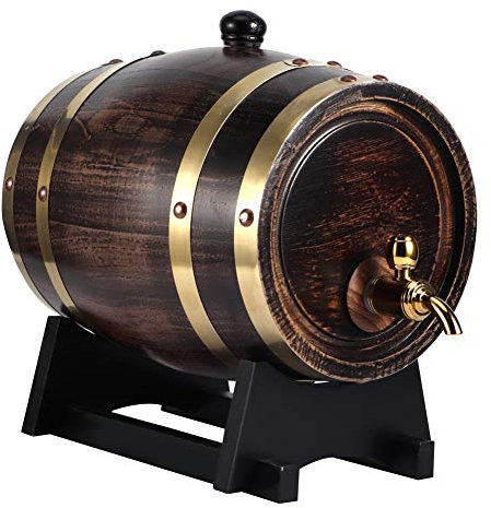 Oumefar 3L Madera de Roble Barril de Vino Retro Vintage Madera de Roble Vino Negro Brandy Whisky Bourbon Tequila Barril de Roble Contenedor de Cubo de Vino Tinto con Grifo