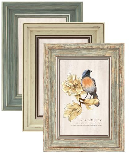 XUANLUO 3 Pack 6x4 Inch Picture Frames,Vintage Photo Frame,Multi Colors | Farmhouse Rustic Distressed Wood Grain,Table Top Display and Wall Hanging,HD Plastic Cover