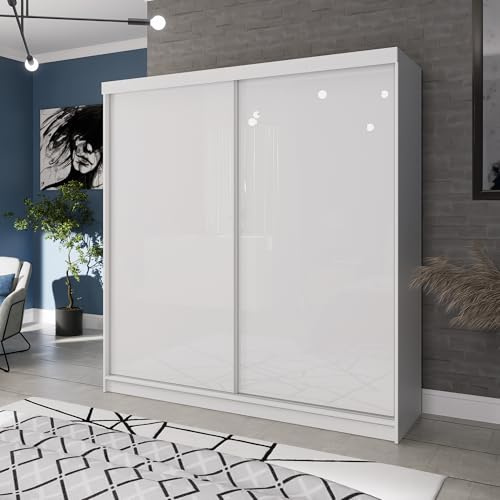 Marlux-Meble Zweitüriger Kleiderschrank 230 cm breit mit Schwebe & Schiebetüren Eckkleiderschrank Garderobenschrank Schlafzimmerschrank Dielenschrank Systemschrank Hochglanz Schrank