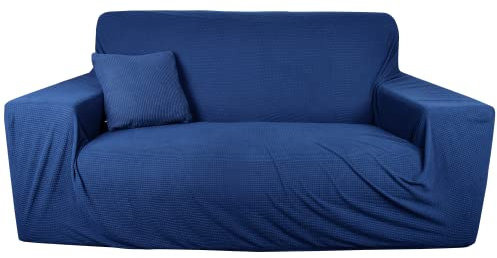 Pino Products Sofa Abdeckung Wasserdicht - 2 Sitzer Sofa überzug Stretch - Doppelte wasserdichte Sofadecke - Abdeckung der Eckcouch - Rutschfester Bezug, Auslaufsicherer Möbelschutz - Blau Marine