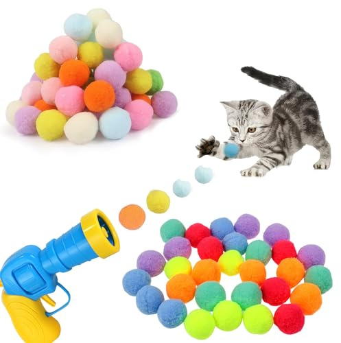 YumSur Interactive Cat Toy Launcher - Soft Pom Pom Ball Shooting Gun for Indoor Pet Exercise, Training, and Chasing