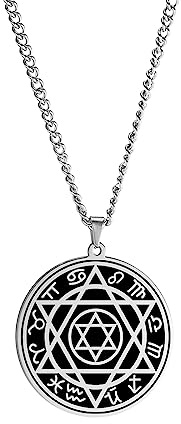 VASSAGO Talismán Sello de Salomón Collar Estrella de David de Seis Puntas 12 Constelaciones Amuleto de Protección Colgante Acero Inoxidable Hexagrama Regalo Joyería Judía (Acero)