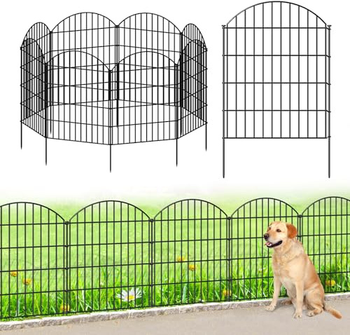 FOREHOGAR Metal Garden Fence 36in (H) x 18.7ft (L), 8 Panels +9 Stakes Dog Fence Border Fence Animal Barrier, No Dig Garden Fencing for Yard Flower Bed Lawn Patio Outdoor,CTW3608 Black