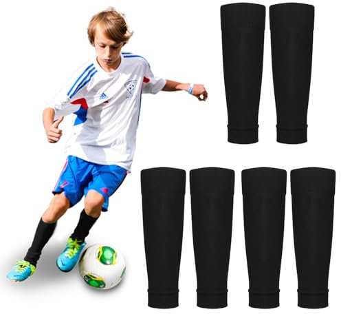 SYEYCW 3 Paar Kinder Fußball Stutzen, Schwarz Atmungsaktiv Schienbeinschoner Socken, Tubes Sportsocken, Elastische Fußballsocken Stutze, Stulpen Kinder Fußball Stutzen, für Fußballspiele Anfänger