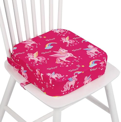 wooshwa Trona de Viaje, Alzador Elevador Silla para Niños Comer para Bebé Lavable con 2 Correas Ajustables y Base Antideslizante Asiento Elevador (Unicornio)