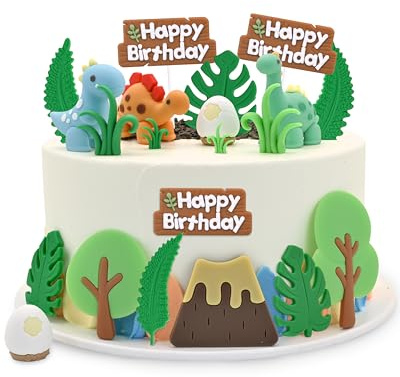 SAYHALO Decori 3D per Torta a Tema Dinosauri, per Bambini, 21 Pezzi, per Torte, Cupcake, per Compleanni e Feste
