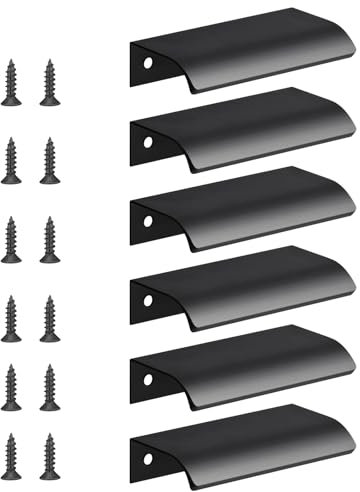 flintronic Maniglie Armadio Nascoste, 6 Pezzi 80mm Maniglie Nascoste per Armadietti(Interasse: 64mm), con Viti, per Porte, per Casa, Cassetti, Armadi -Nero